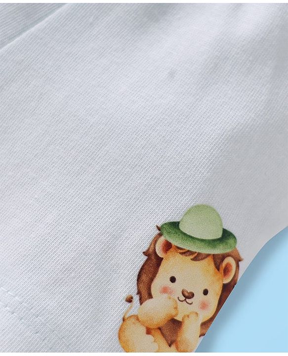 Babyhug 100% Cotton Single Jersey Knit Trunks With Stripes & Lion Print Pack Of 3 - White & Light Green