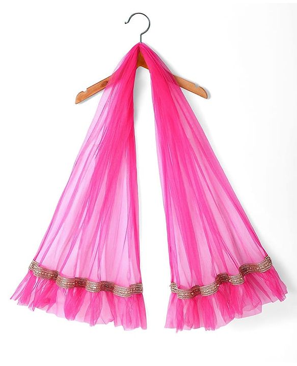 Babyhug Woven Frill Sleeves Brocade Lehenga Choli & Dupatta Set- Dark Pink