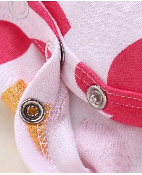 Babyhug 100% Cotton Knit Frill Sleeves Heart Printed Onesie - White & Red