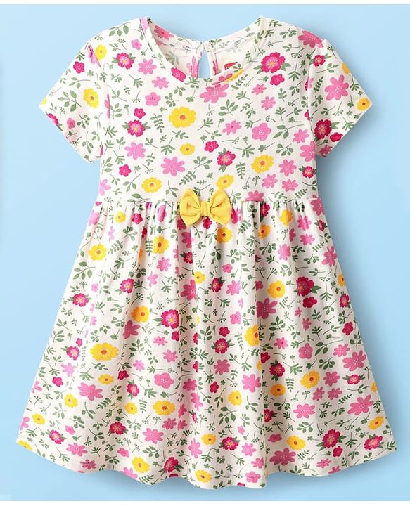 Babyhug Single Jersey Knit Half Sleeves Floral & Polka Dot Printed Frocks With Bow Applique Pack of 2 - Red & White