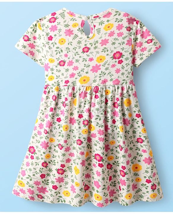 Babyhug Single Jersey Knit Half Sleeves Floral & Polka Dot Printed Frocks With Bow Applique Pack of 2 - Red & White