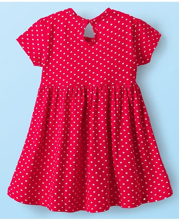 Babyhug Single Jersey Knit Half Sleeves Floral & Polka Dot Printed Frocks With Bow Applique Pack of 2 - Red & White
