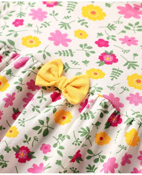 Babyhug Single Jersey Knit Half Sleeves Floral & Polka Dot Printed Frocks With Bow Applique Pack of 2 - Red & White