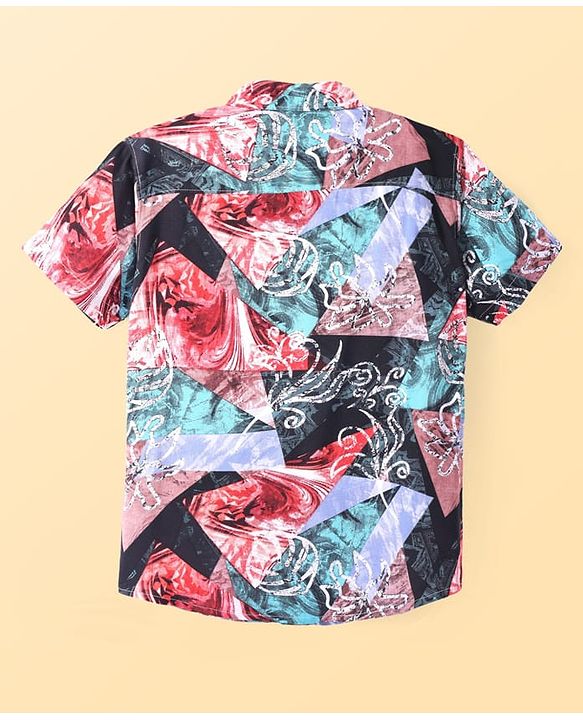 Pine Kids Viscose Woven Half Sleeves Printed Shirt - Dark Red Blue & Black