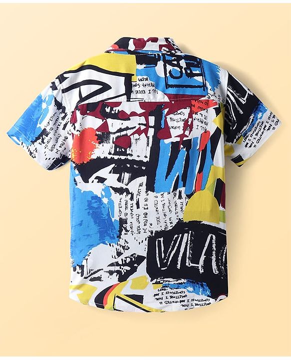 Pine Kids Woven Half Sleeves Text Printed Shirt - Blue & Black