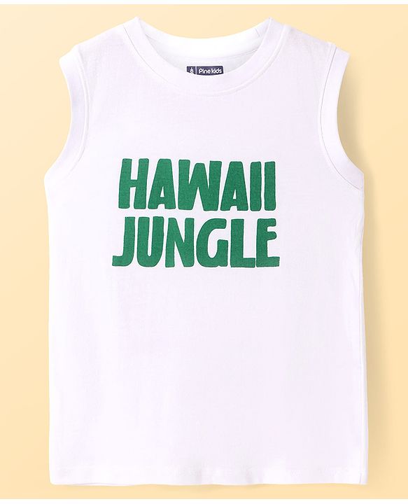 Pine Kids Viscose Woven Half Sleeves Tropical Theme Print Shirt with Sleeveless Inner T-Shirt - Green & White