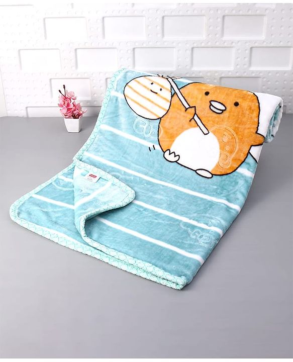 Babyhug Premium Embossed Mink Blanket Kitty Print - Light Green