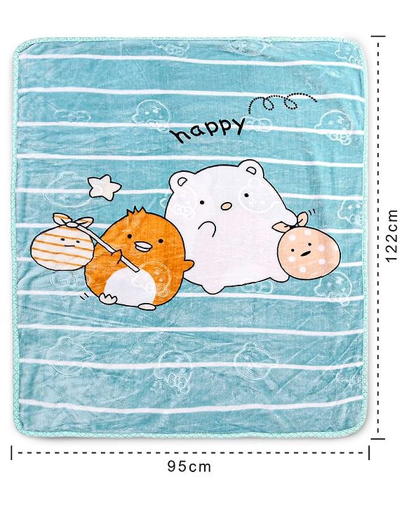 Babyhug Premium Embossed Mink Blanket Kitty Print - Light Green