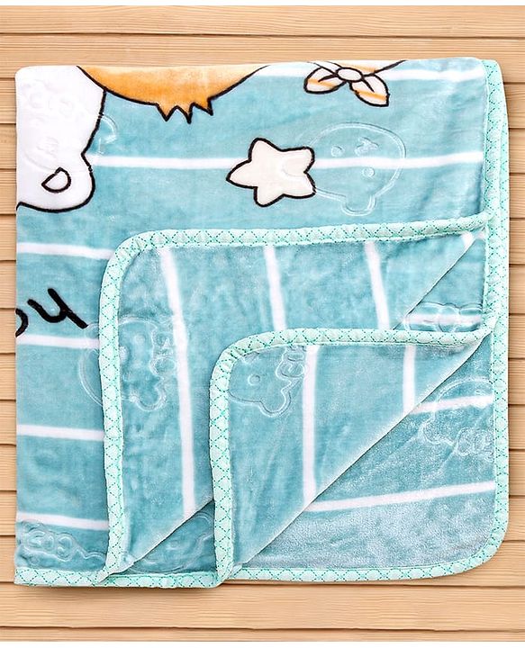Babyhug Premium Embossed Mink Blanket Kitty Print - Light Green