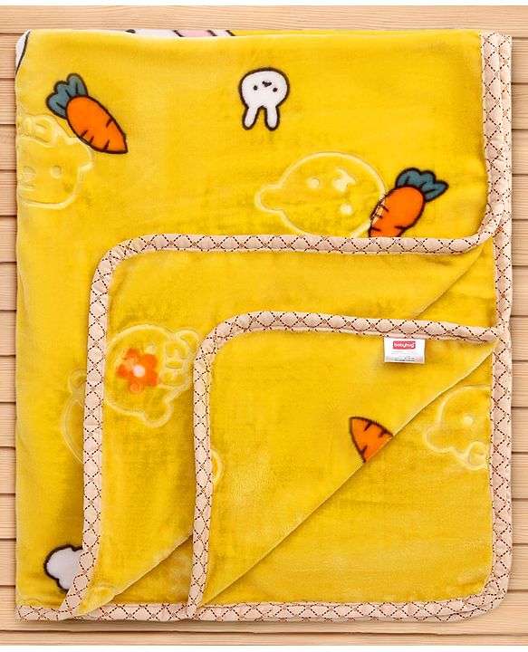 Babyhug Premium Embossed Mink Blanket Rabbit Print - Yellow