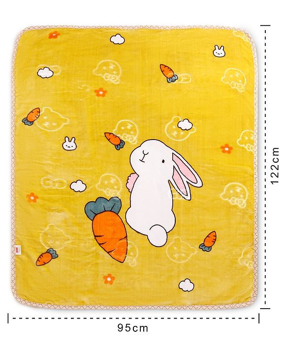 Babyhug Premium Embossed Mink Blanket Rabbit Print - Yellow