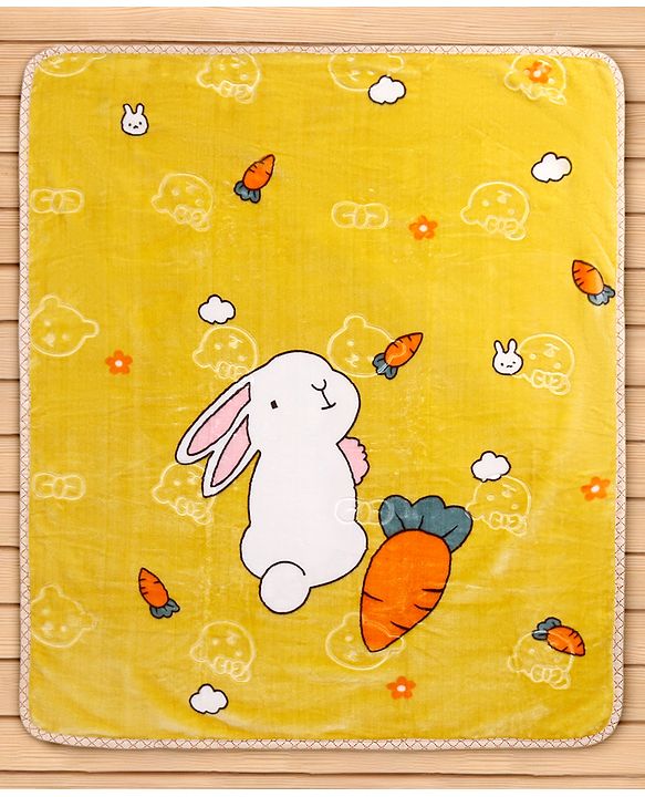 Babyhug Premium Embossed Mink Blanket Rabbit Print - Yellow
