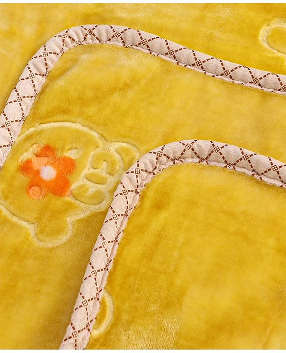 Babyhug Premium Embossed Mink Blanket Rabbit Print - Yellow