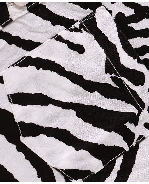 Babyhug Cotton Woven Half Sleeves Zebra Printed Shirt & Solid Denim Shorts Set - White & Black