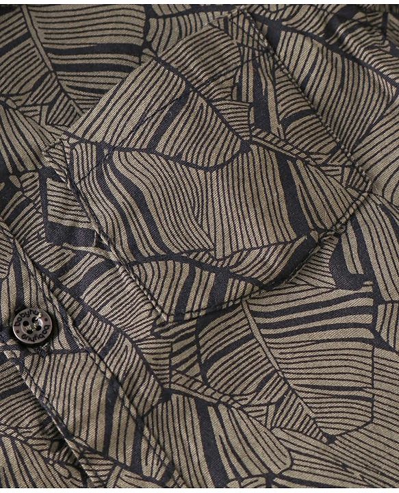 Babyhug Cotton Woven Half Sleeves Leaf Printed Shirt & Denim Shorts Set - Brown
