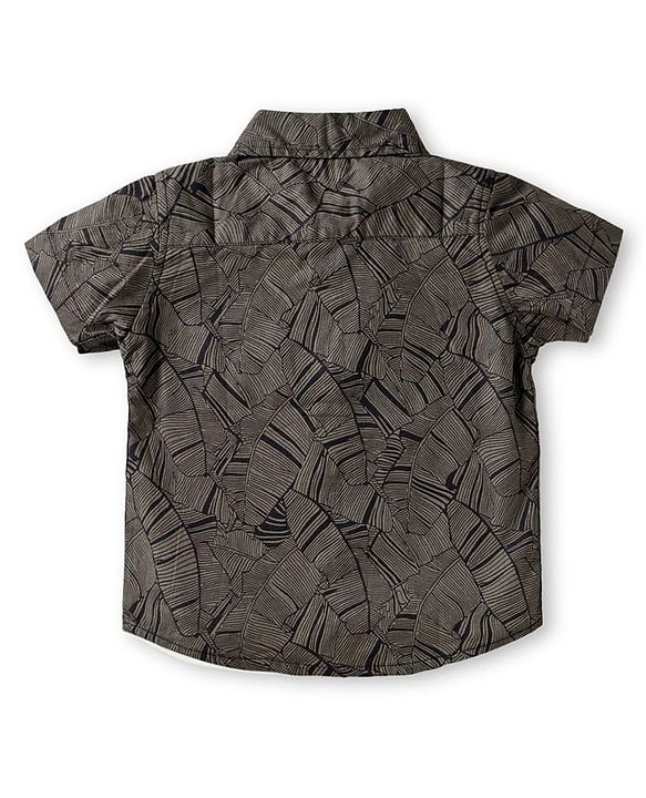 Babyhug Cotton Woven Half Sleeves Leaf Printed Shirt & Denim Shorts Set - Brown