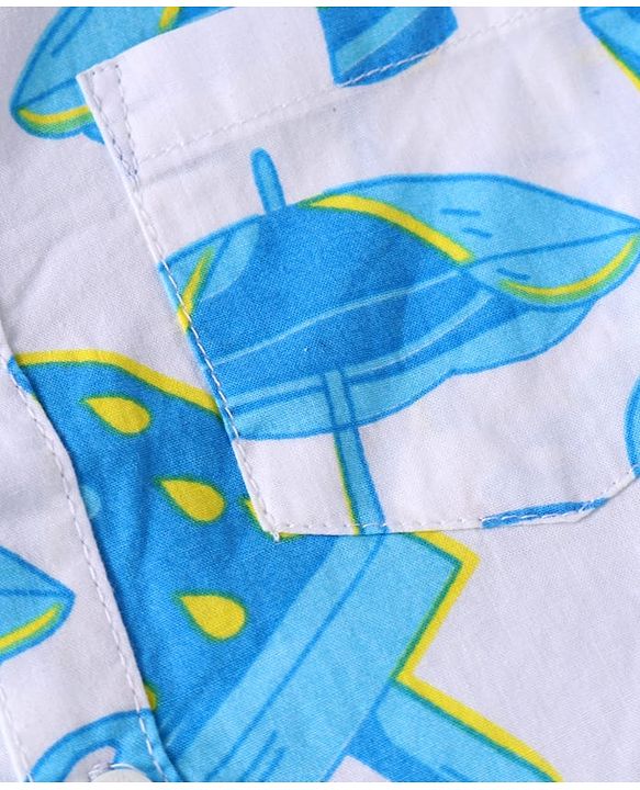 Babyhug Cotton Woven Half Sleeves Tropical Theme Printed Shirt & Solid Denim Jeans Set - White & Blue