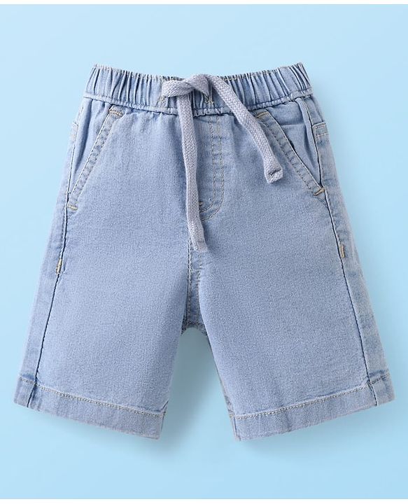 Babyhug Cotton Woven Half Sleeves Tree Printed Shirt & Denim Shorts Set - White & Light Blue