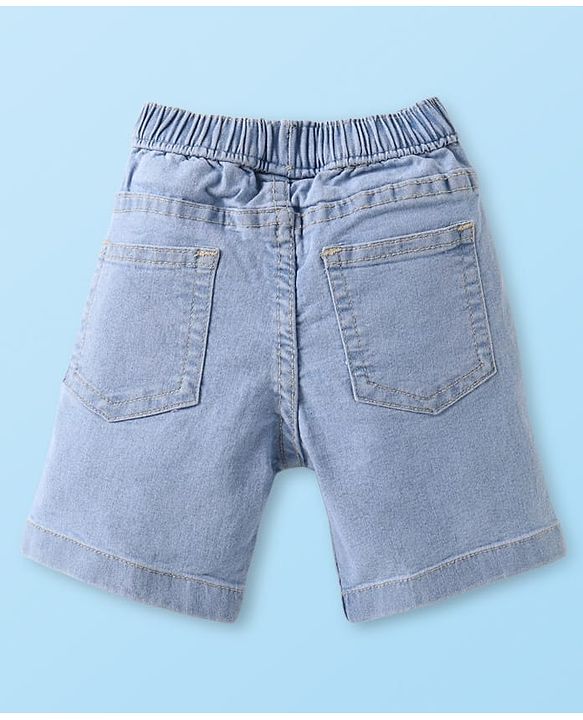 Babyhug Cotton Woven Half Sleeves Tree Printed Shirt & Denim Shorts Set - White & Light Blue