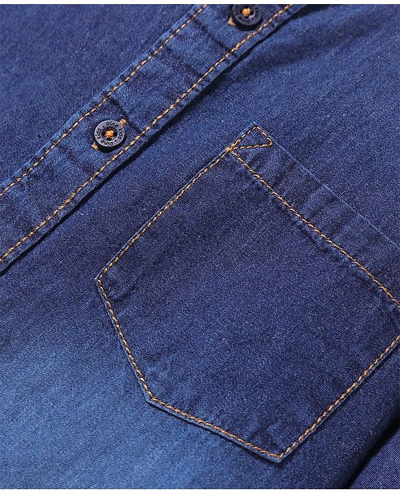 Pine Kids Woven Full Sleeves Washed Mandarin Collar Denim Shirt - Navy Blue