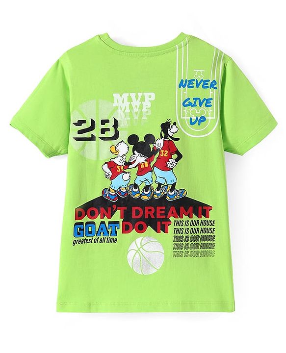 Pine kids Disney Single Jersey Knit Half Sleeves T-Shirt with Mickey Mouse Front & Back Graphics - Limegreen