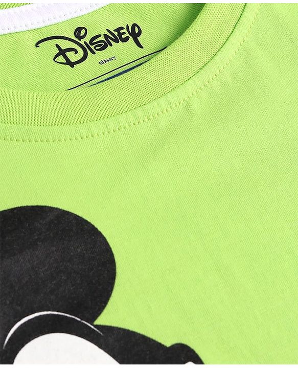 Pine kids Disney Single Jersey Knit Half Sleeves T-Shirt with Mickey Mouse Front & Back Graphics - Limegreen