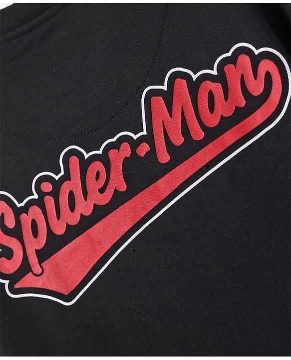 Pine Kids Marvel Terry Knit Half Drop Shoulder Sleeves Over Size Fit T-Shirt with Spider Man Graphic - Black