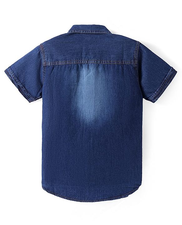 Pine Kids Denim Woven Half Sleeves Washed Shirt - Navy Blue
