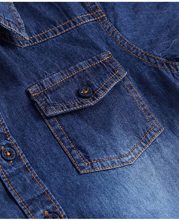 Pine Kids Denim Woven Half Sleeves Washed Shirt - Navy Blue