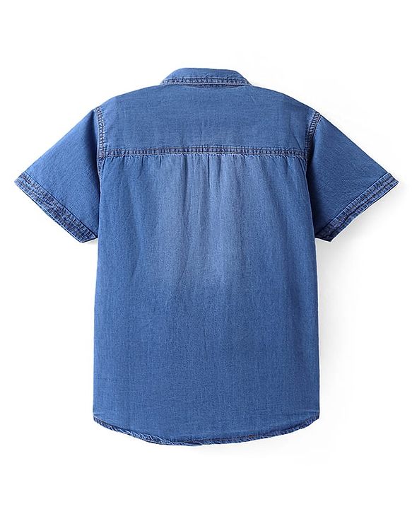 Pine Kids Denim Woven Half Sleeves Washed Shirt - Navy Blue