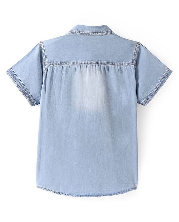 Pine Kids Denim Woven Half Sleeves Washed Shirt - Navy Blue