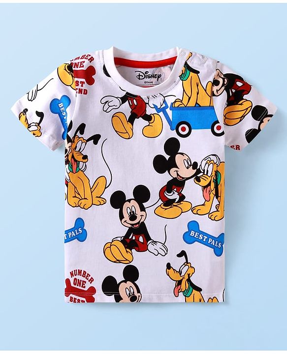 Babyhug Disney Single Jersey Knit Half Sleeves T-Shirts with Mickey & Pluto Graphics Pack of 3 - Green White & Red
