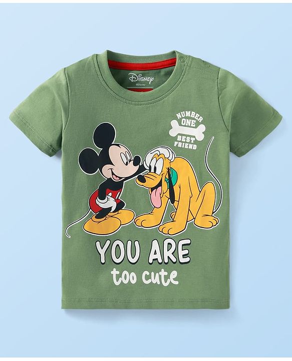Babyhug Disney Single Jersey Knit Half Sleeves T-Shirts with Mickey & Pluto Graphics Pack of 3 - Green White & Red