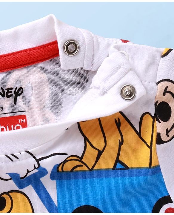 Babyhug Disney Single Jersey Knit Half Sleeves T-Shirts with Mickey & Pluto Graphics Pack of 3 - Green White & Red