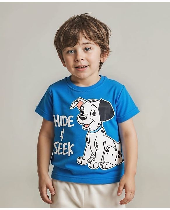 Babyhug Disney Single Jersey Knit Half Sleeves T-Shirt with 101 Dalmatians Front & Back Graphics - Blue