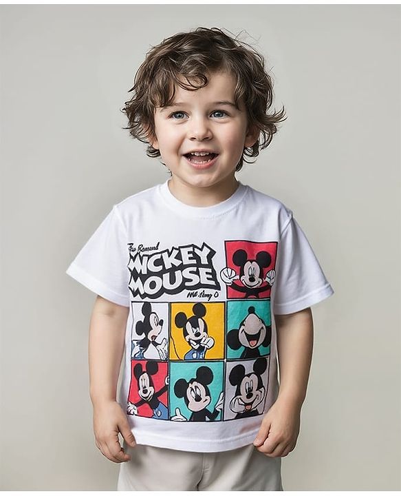Babyhug Disney Single Jersey Knit Half Sleeves T-Shirt with Mickey Mouse Graphic - White