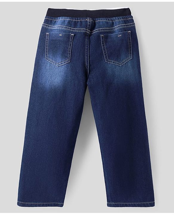 Pine Kids Full Length Solid Color Denim Jeans with Ribbed Waist - Blue