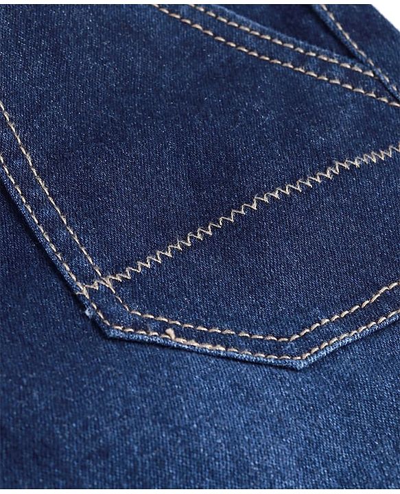Pine Kids Full Length Solid Color Denim Jeans with Ribbed Waist - Blue