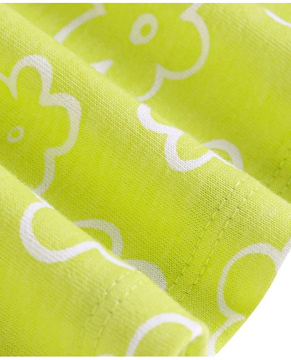 Babyhug Single Jersey Knit Half Sleeves Frock With Floral Print & Bow Applique - Green