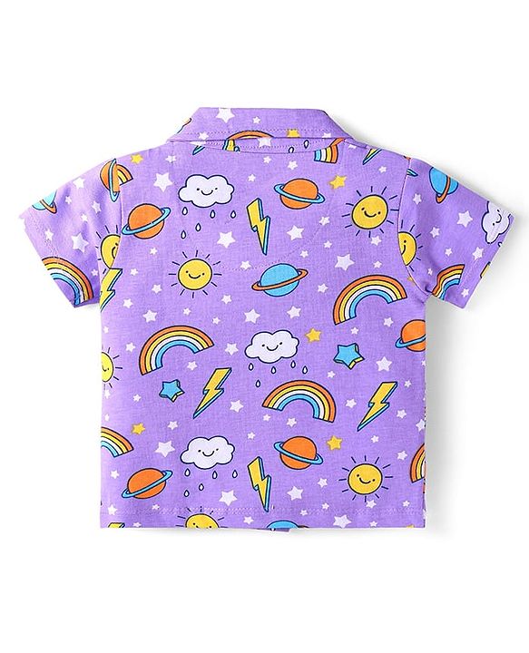 Babyhug Cotton Knit Half Sleeves Pyjama Night Suit with Rainbow Print - Lilac