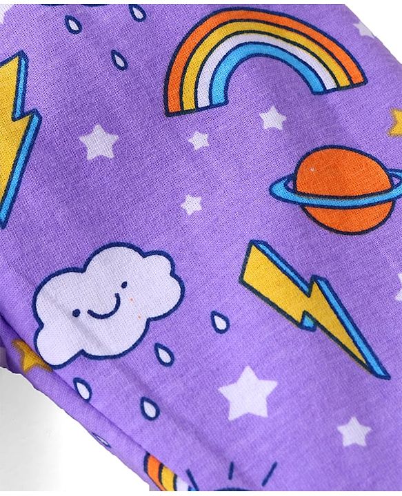 Babyhug Cotton Knit Half Sleeves Pyjama Night Suit with Rainbow Print - Lilac