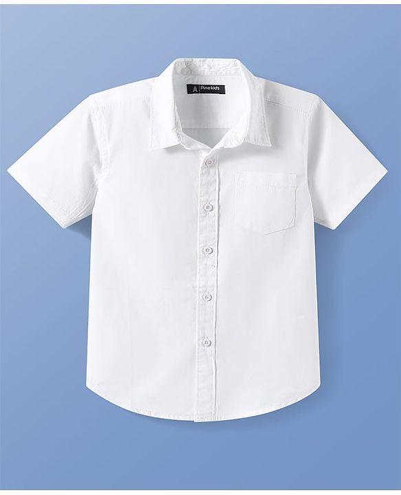 Pine Kids Cotton Woven Half Sleeves Solid Color Shirt - White