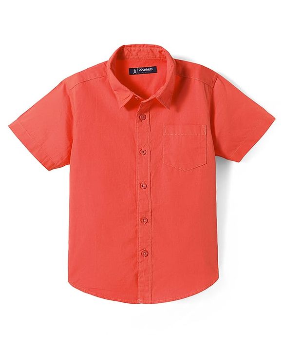 Pine Kids Cotton Woven Half Sleeves Solid Color Shirt - White