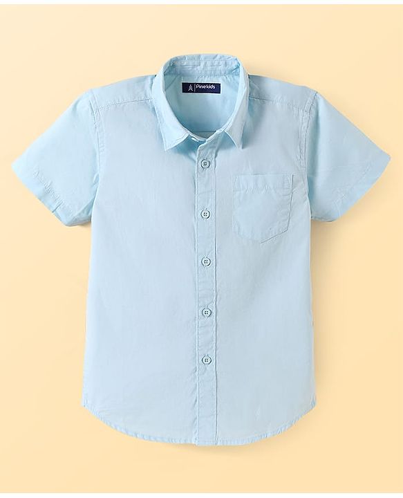 Pine Kids Cotton Woven Half Sleeves Solid Color Shirt - White