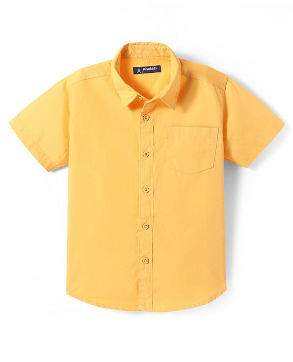 Pine Kids Cotton Woven Half Sleeves Solid Color Shirt - White
