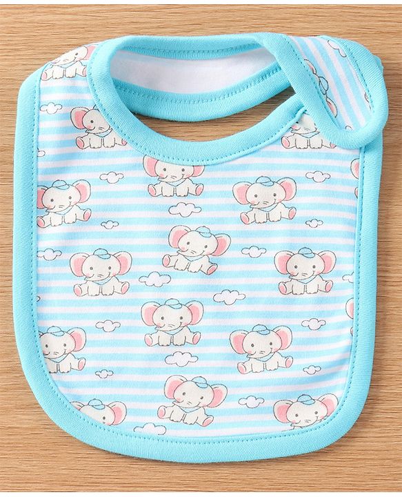 Babyhug Interlock Cotton Bibs Monkey Print Pack of 3 - Blue
