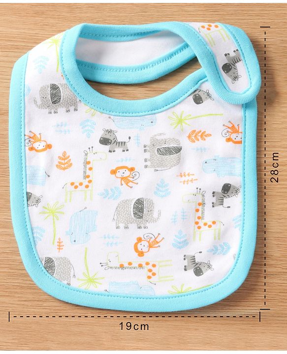 Babyhug Interlock Cotton Bibs Monkey Print Pack of 3 - Blue