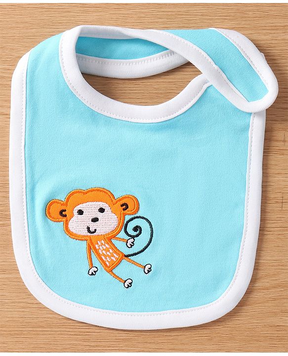 Babyhug Interlock Cotton Bibs Monkey Print Pack of 3 - Blue