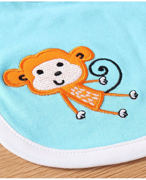 Babyhug Interlock Cotton Bibs Monkey Print Pack of 3 - Blue