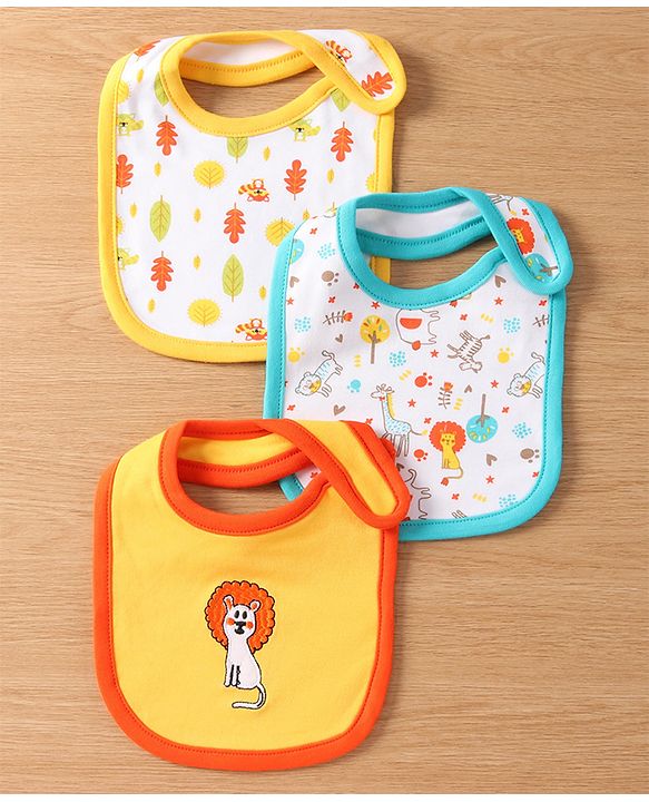 Babyhug Interlock Cotton Bibs Monkey Print Pack of 3 - Blue